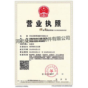Business license from Hebei Renlong Pipe Fittings Co., Ltd.